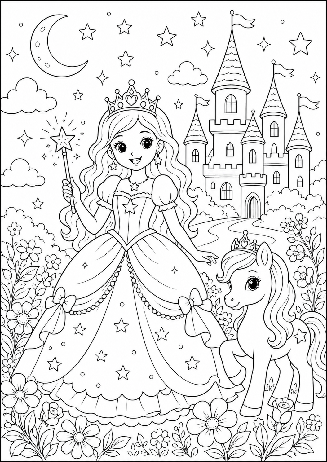 Magisk prinsesse med tryllestav tegning