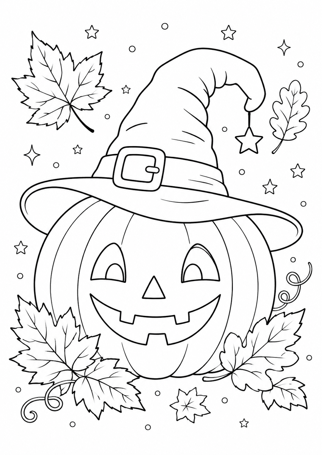 Halloween græskar med heksehat tegning til farvelægning