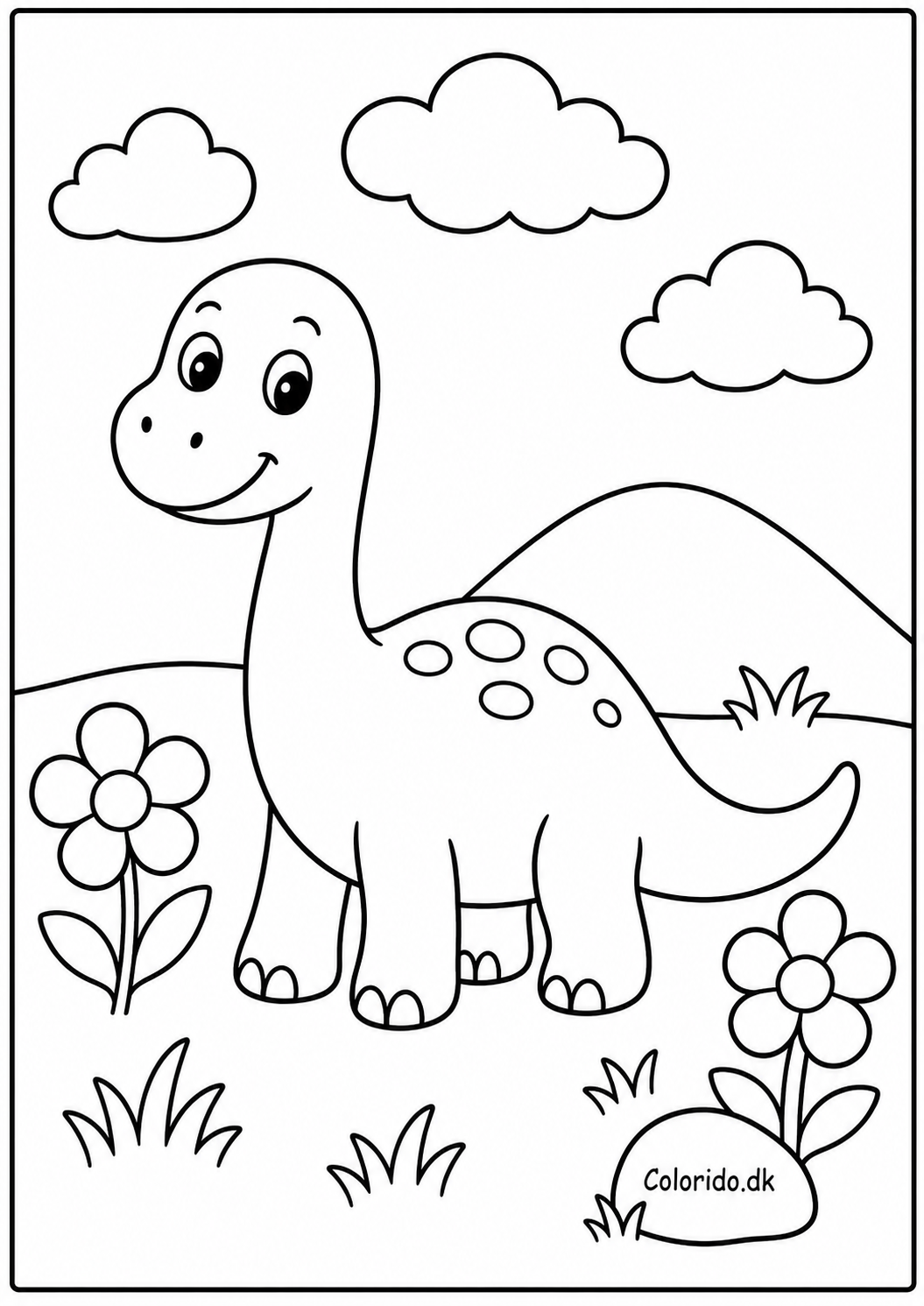 Sød dinosaur tegning til farvelægning