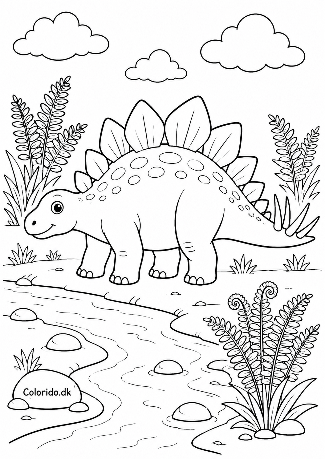 Stegosaurus tegning ved floden