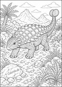 Pansret dinosaur tegning i forhistorisk landskab