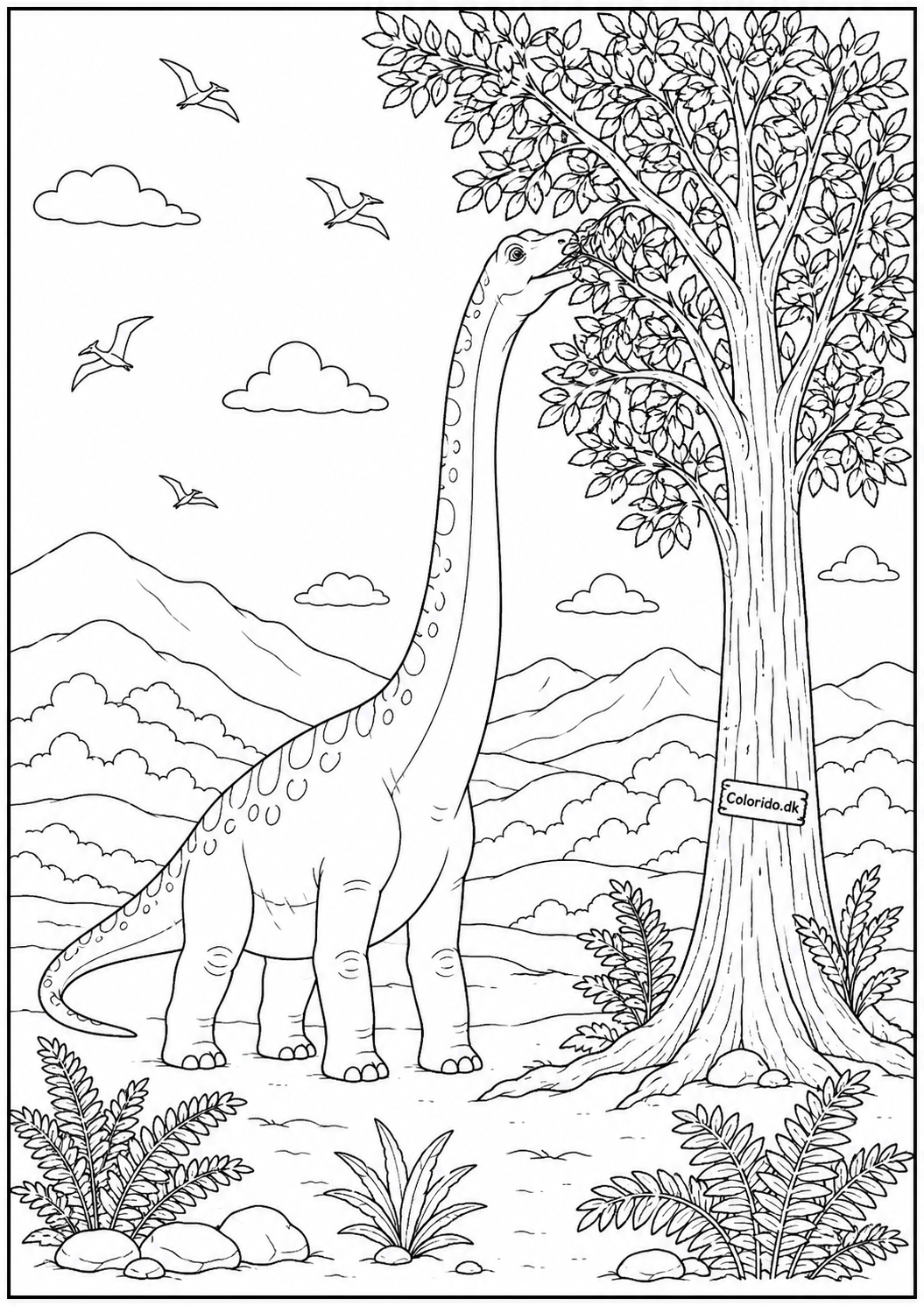 Langhalset dinosaur ved et træ