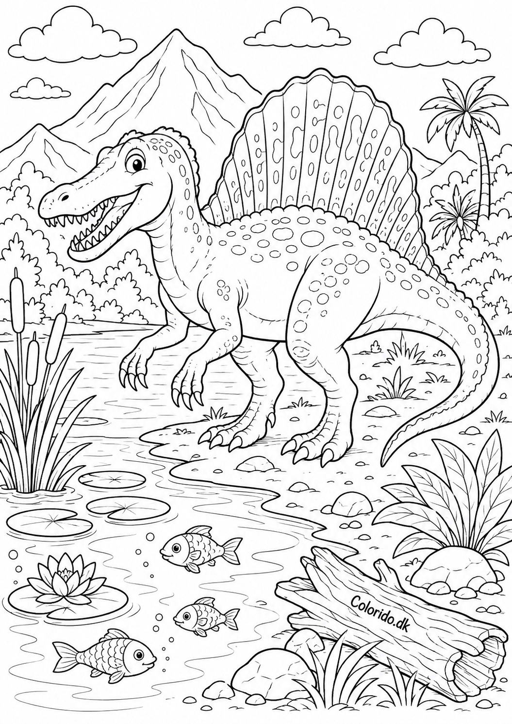 Sød dinosaur tegning til farvelægning