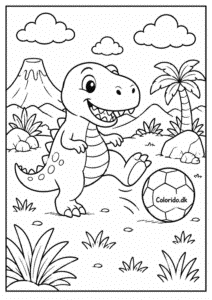 T-Rex spiller fodbold – sjov dinosaur til farvelægning