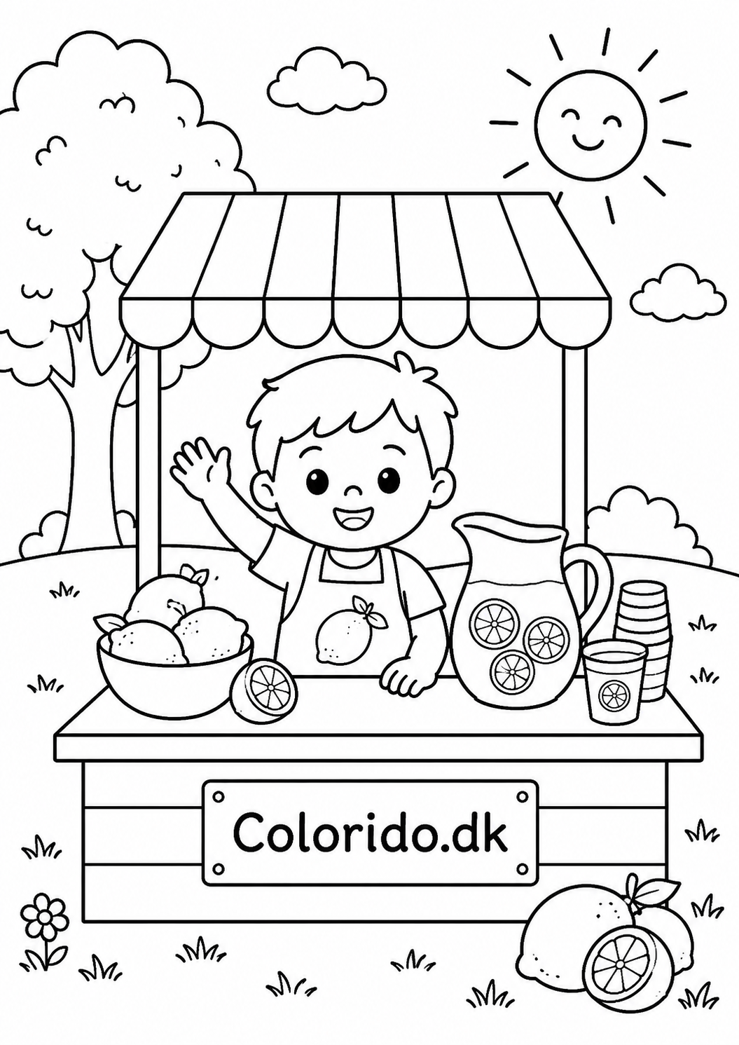Limonadestand på en solrig sommerdag – tegning til print