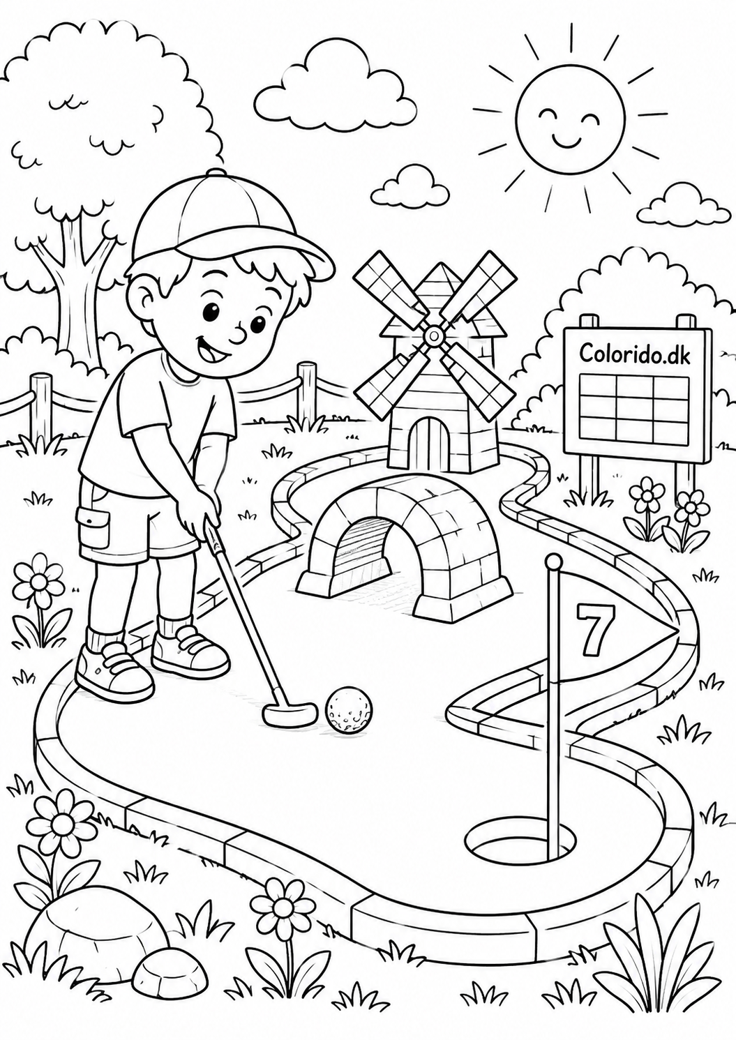 Minigolf i parken – sjov sommer tegning