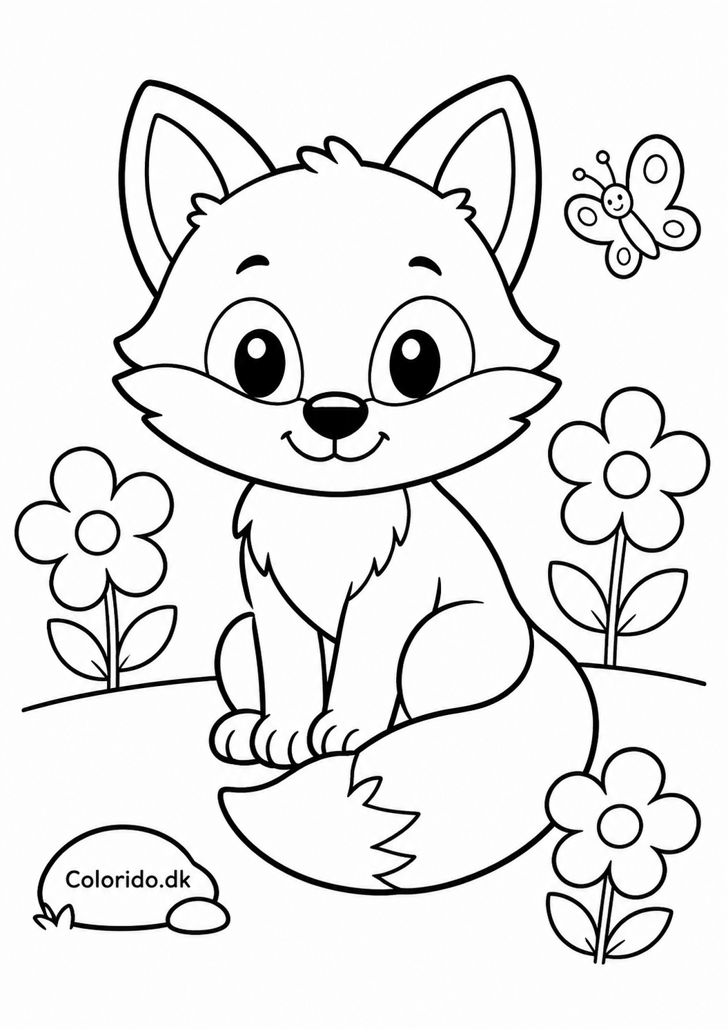 Sød ræv med blomster – gratis tegning til print