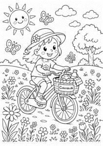 Cykeltur gennem blomsterengen – sommerbillede til print
