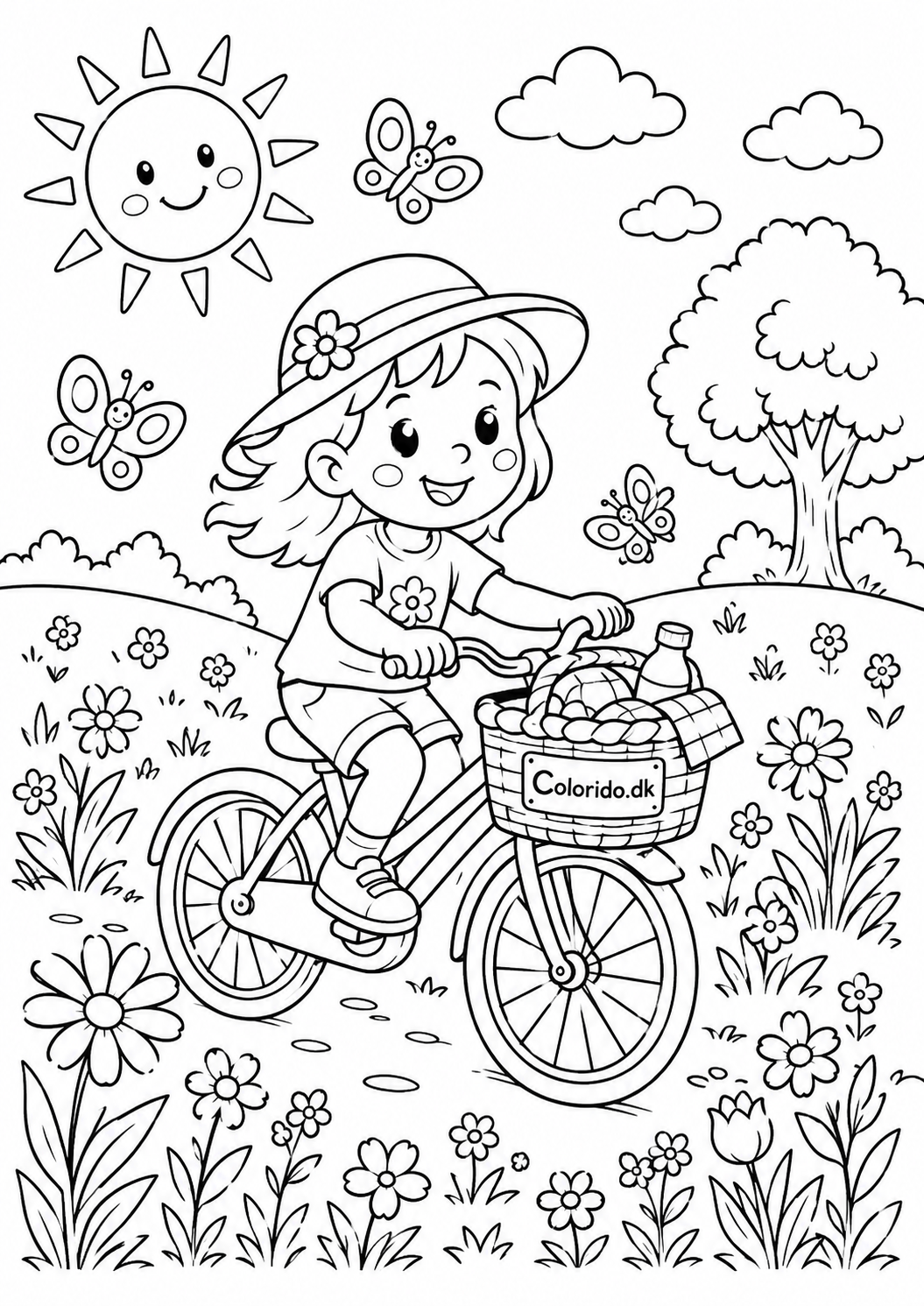 Cykeltur gennem blomsterengen – sommerbillede til print