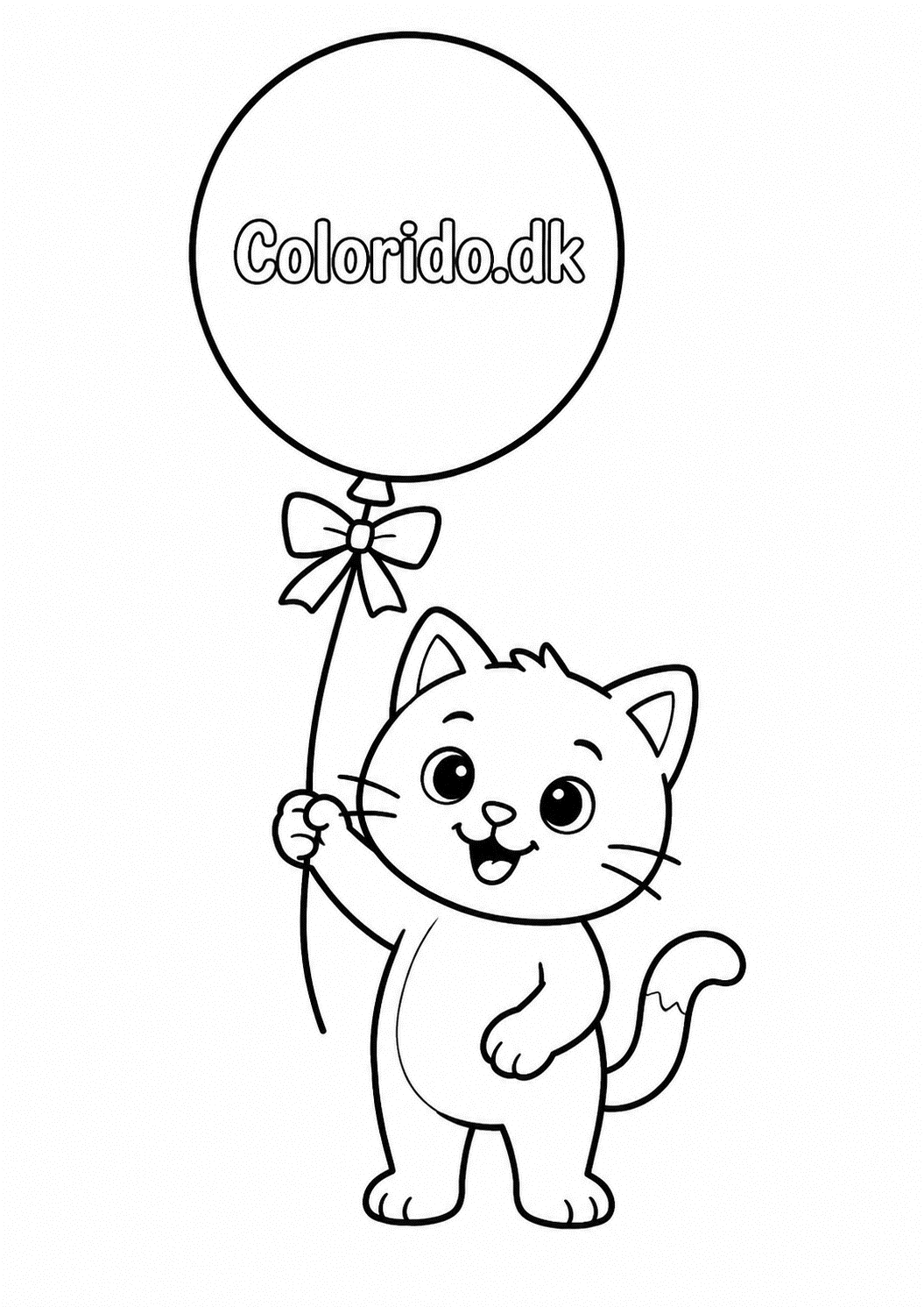 Kat med ballon – nem tegning til print