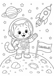 Kat som astronaut på månen – eventyrtegning