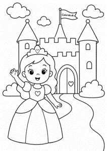 Prinsesse foran et eventyrslot – gratis tegning