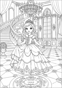 Prinsesse i paladsets store festsal – tegning til print