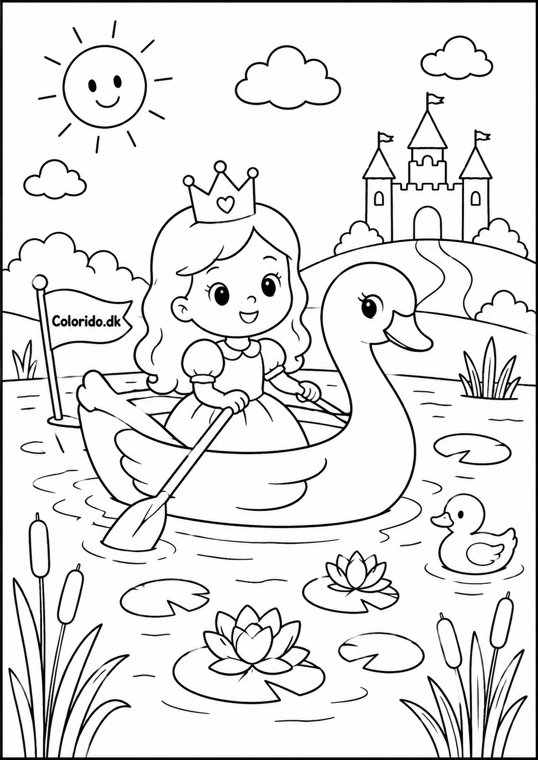 Prinsesse foran et eventyrslot – gratis tegning