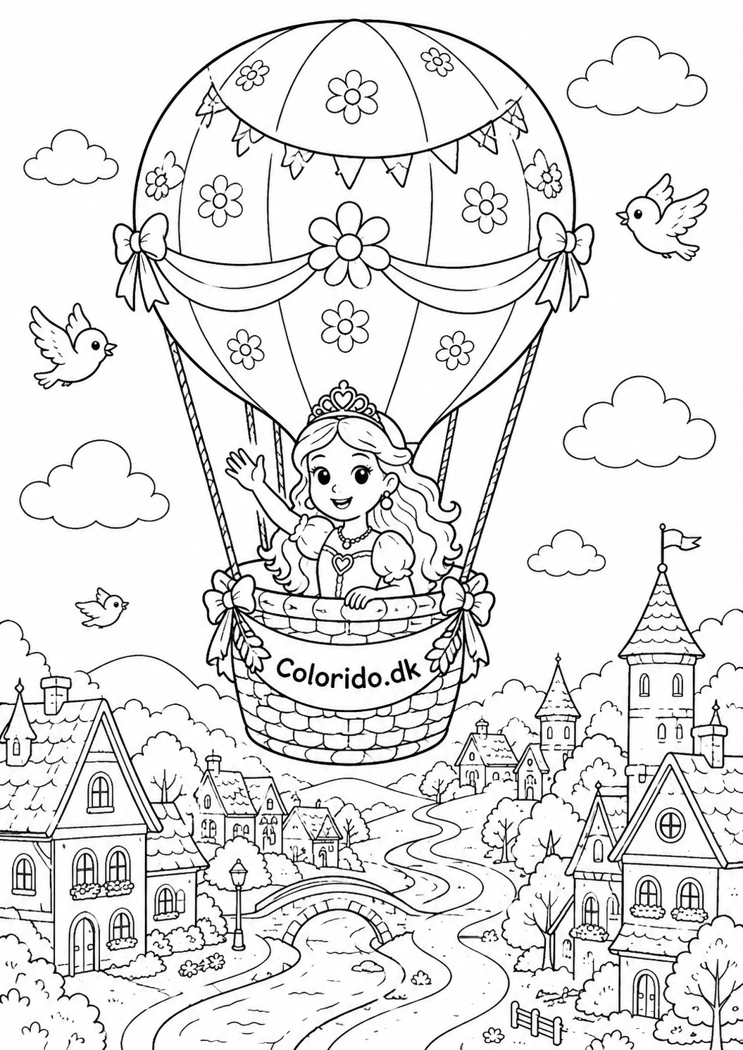 Prinsesse i luftballon over eventyrlandsbyen