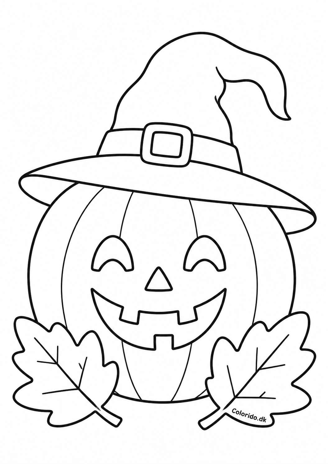 Glad græskar med heksehat – enkel Halloween-tegning