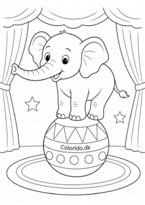 Elefant balancerer på en bold – sjov elefant tegning