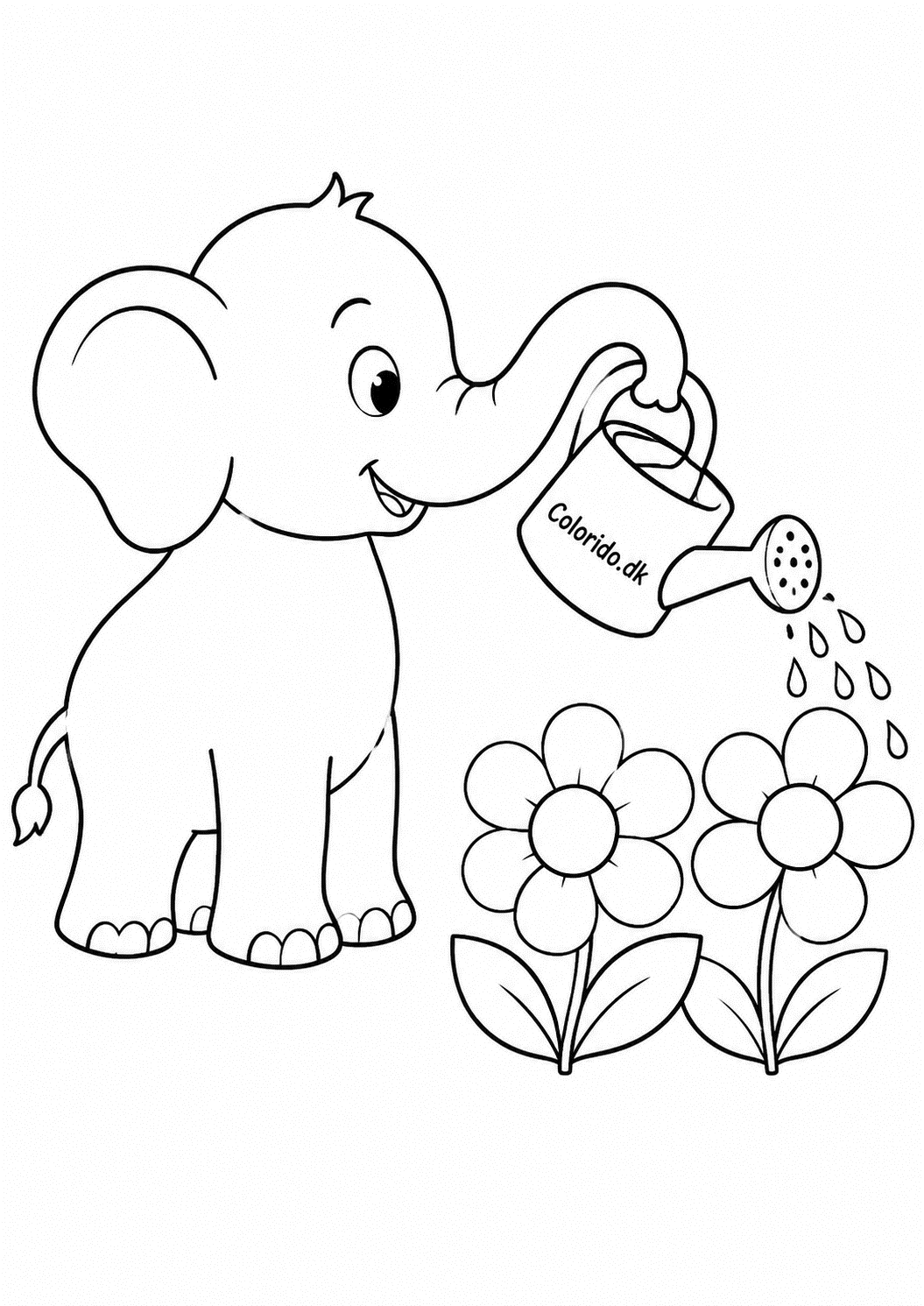 Elefant vander blomster – nem tegning til print