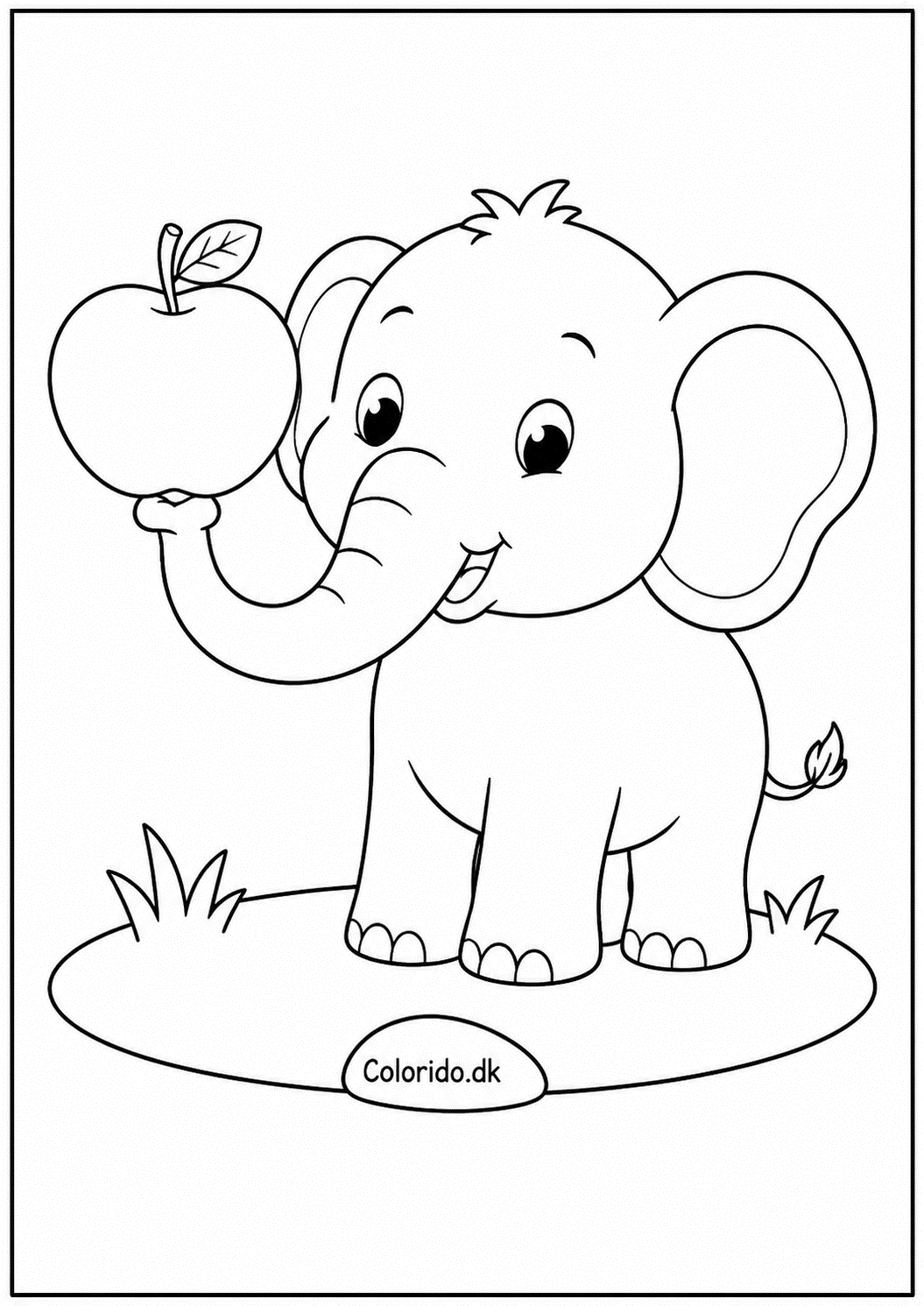 Nem tegning af elefant med et æble