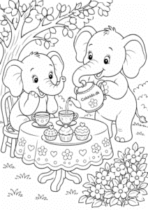 To elefanter holder teselskab – hyggelig elefant tegning