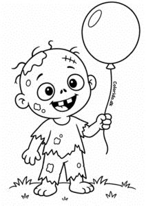Sød zombie med ballon – gratis tegning