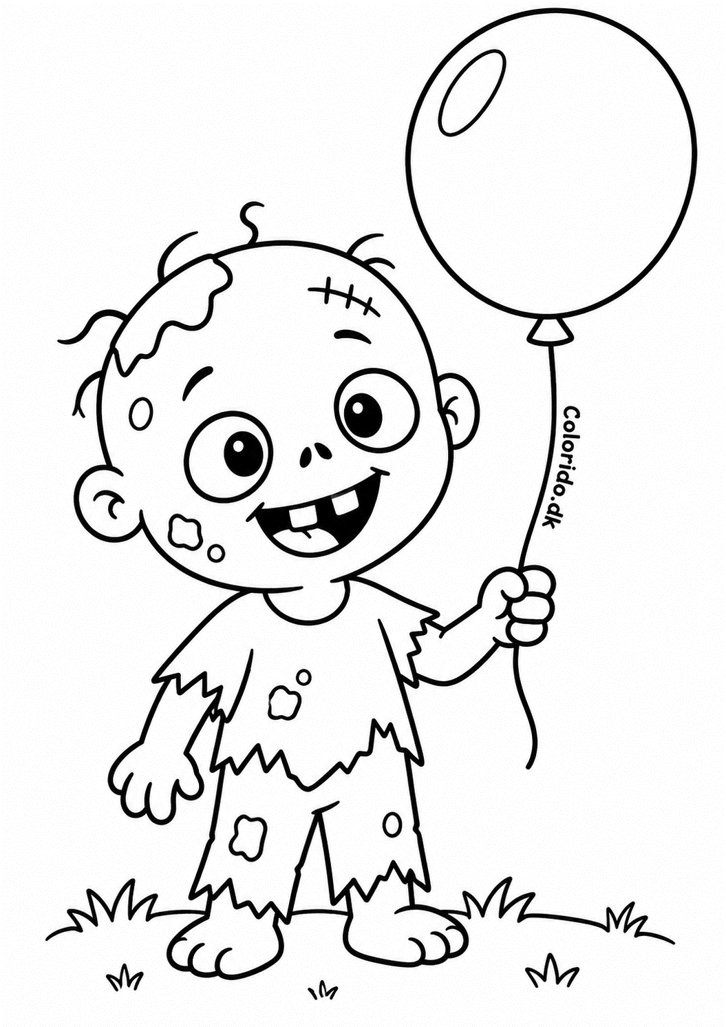 Sød zombie med ballon – gratis tegning