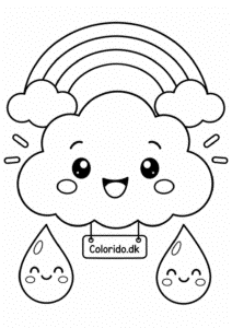 Sød kawaii sky med regnbue – tegning til print