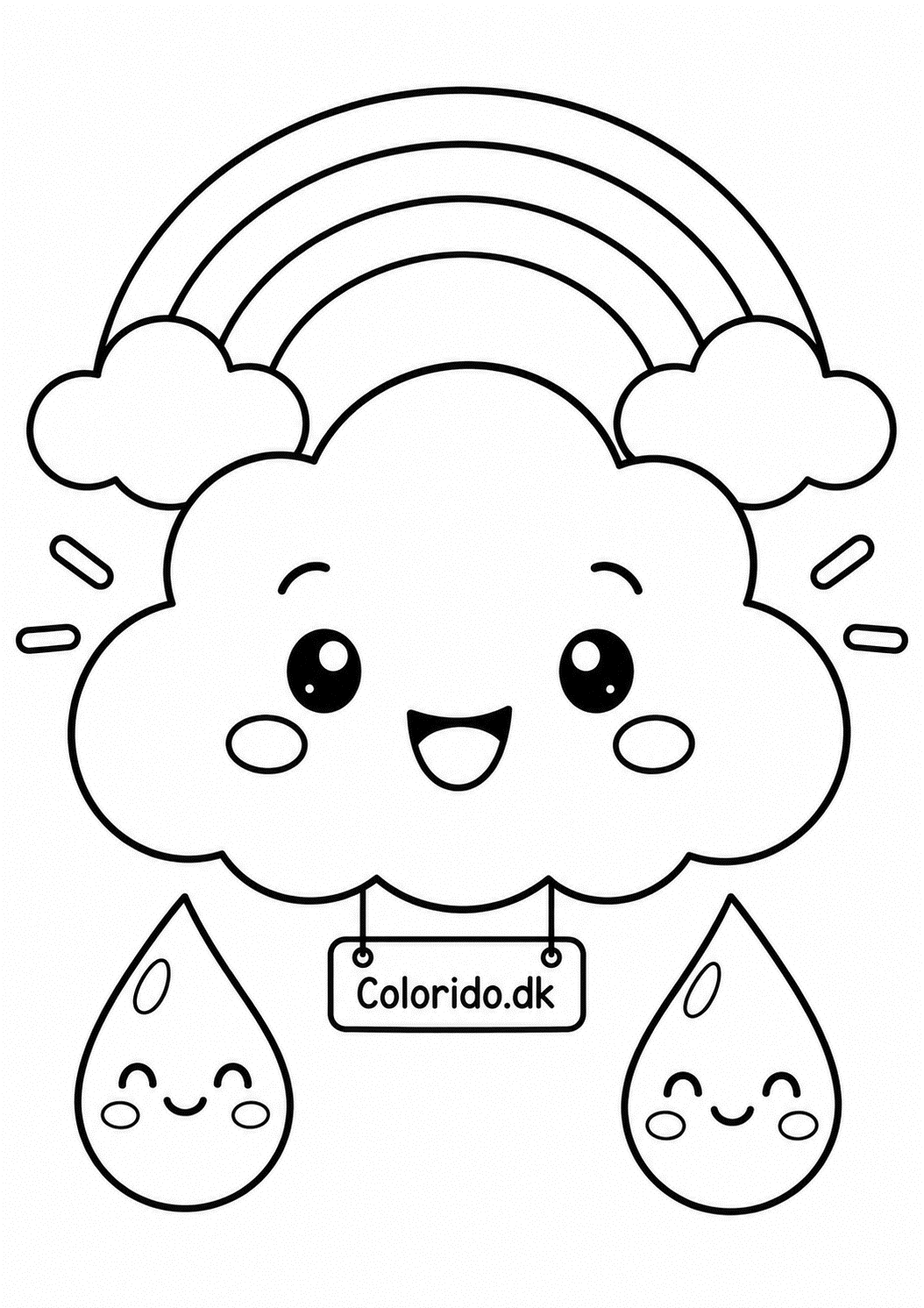 Sød kawaii sky med regnbue – tegning til print