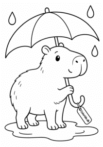 Capybara med paraply i regnvejr – malebillede