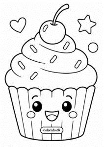 Kawaii cupcake med kirsebær – gratis tegning