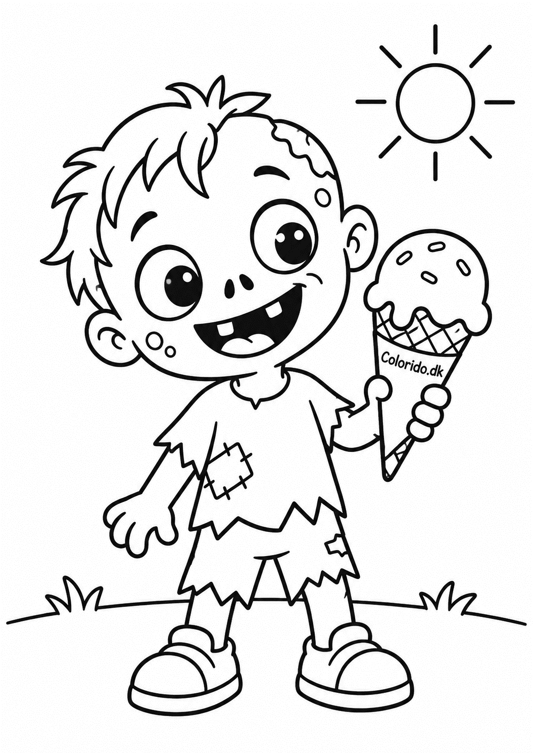 Lille zombie med isvaffel – gratis tegning