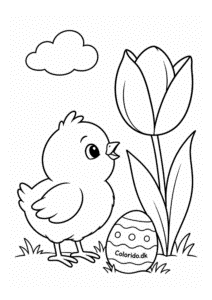 Påskekylling med tulipan til print