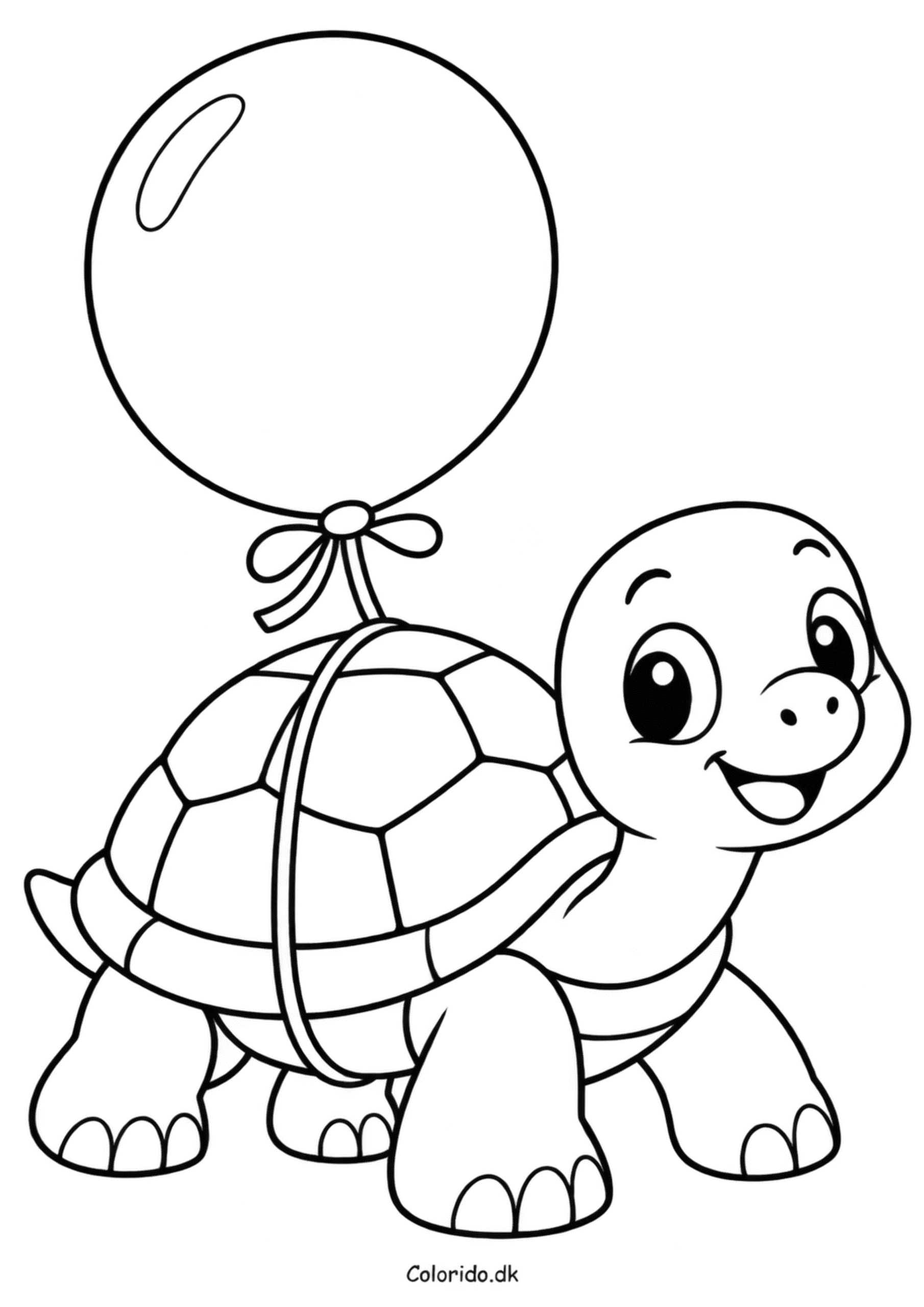 Skildpadde med ballon – gratis tegning