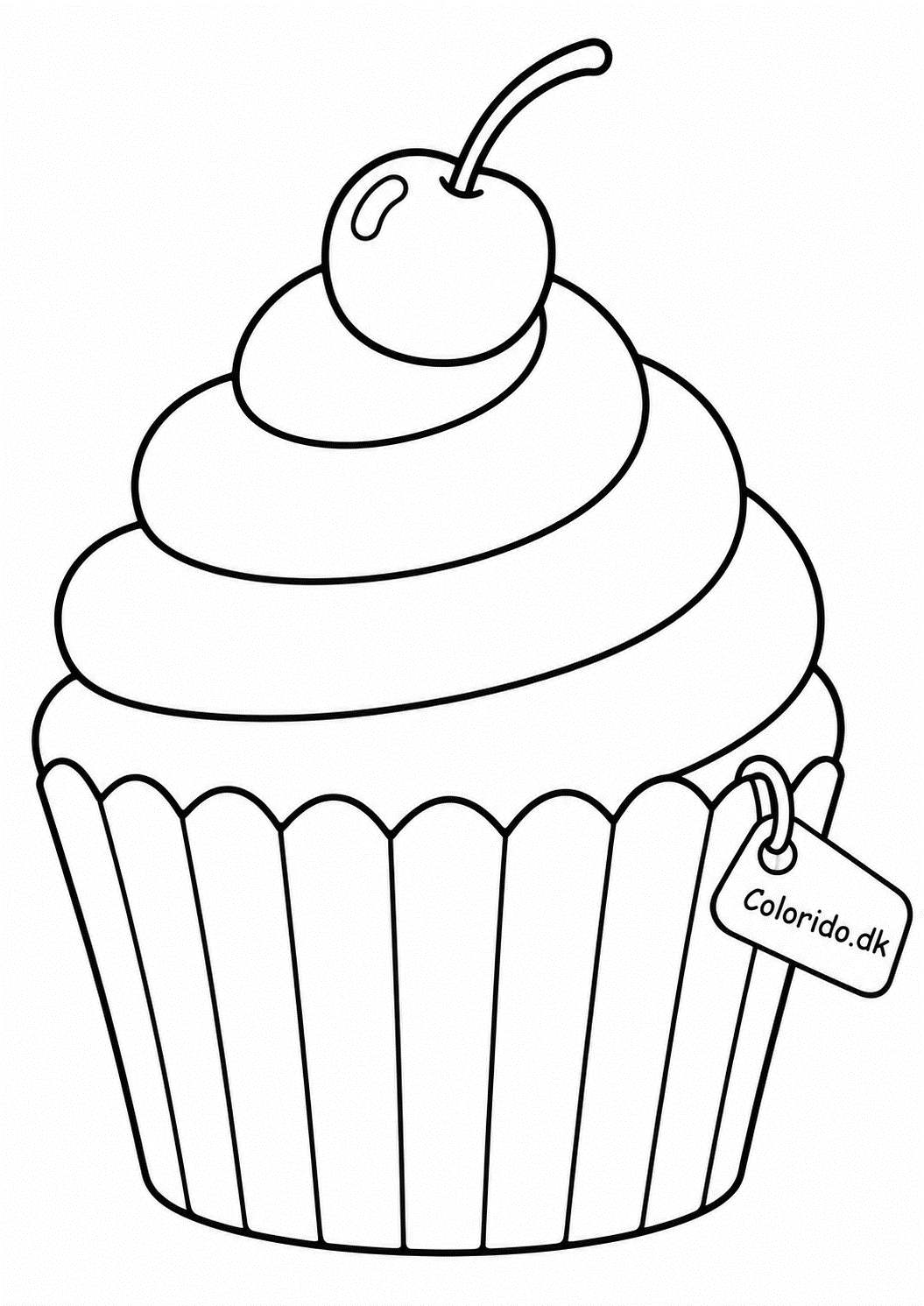 Cupcake med kirsebær – sød tegning til farvelægning