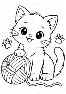 Sød kawaii kat med garnnøgle til farvelægning