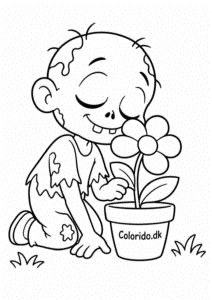 Zombie med en blomst – nem malebogstegning