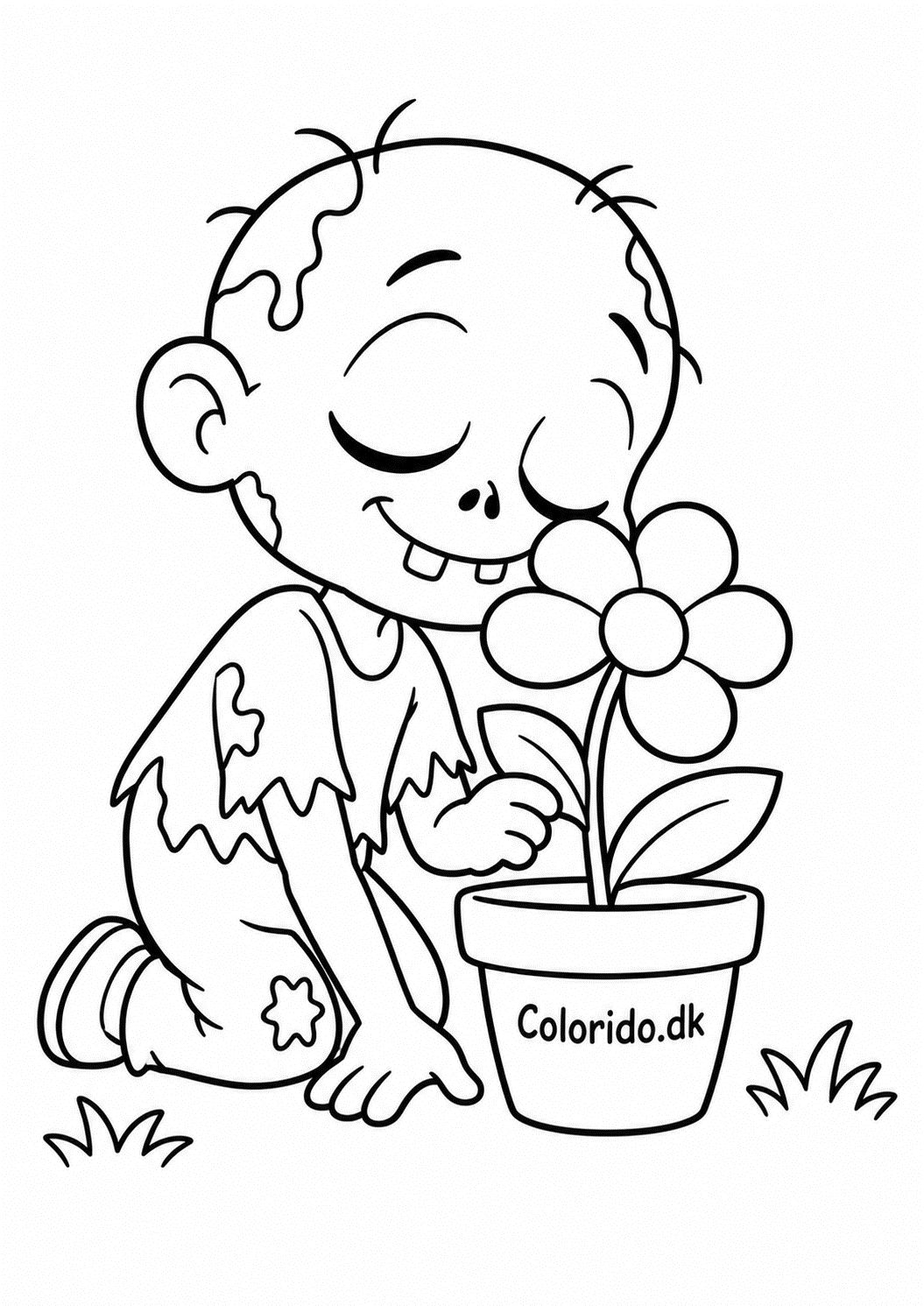 Zombie med en blomst – nem malebogstegning