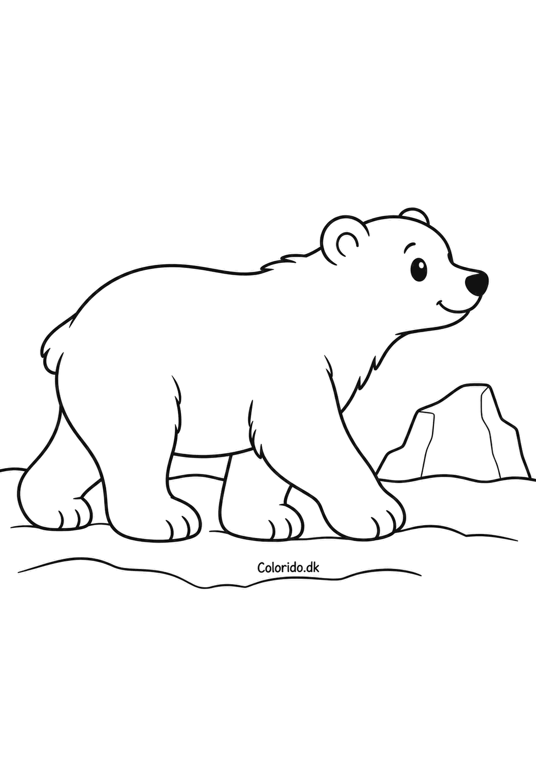 Isbjørn går forbi et isfjeld – enkel malebogstegning