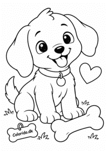 Kawaii hund med kødben – tegning til børn