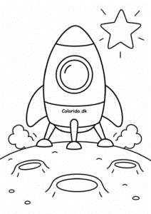 Barn som astronaut ved en raket