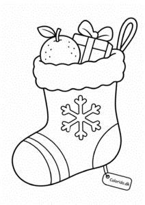 Julesok med små gaver – julemotiv til farvelægning