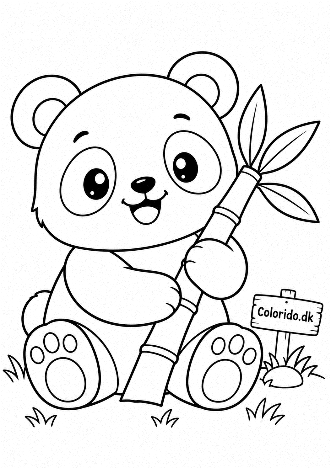 Sød kawaii panda med bambus – gratis tegning