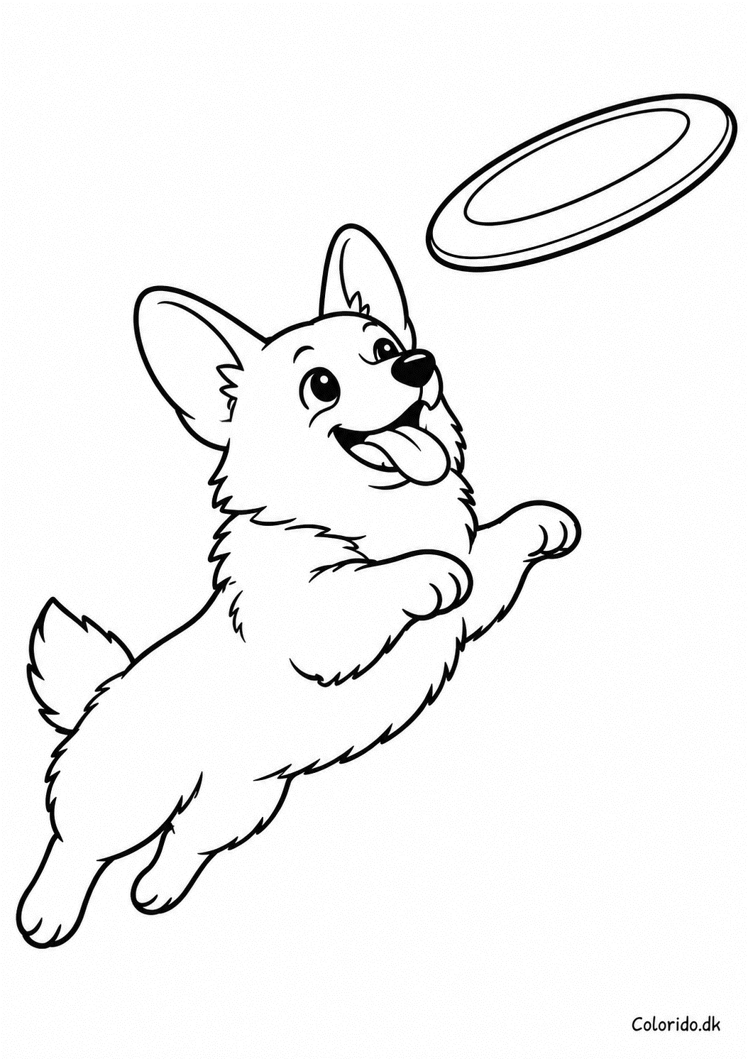 Legesyg corgi med frisbee – tegning til print