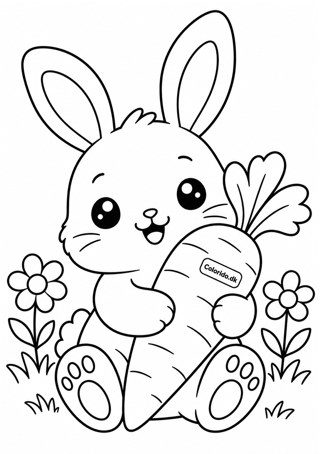 Kawaii kanin med gulerod – tegning til print
