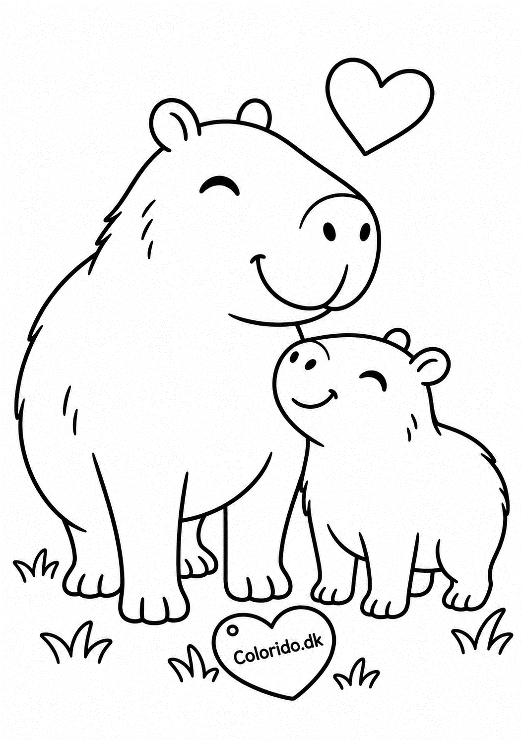 Capybara-familie med unge – tegning til print