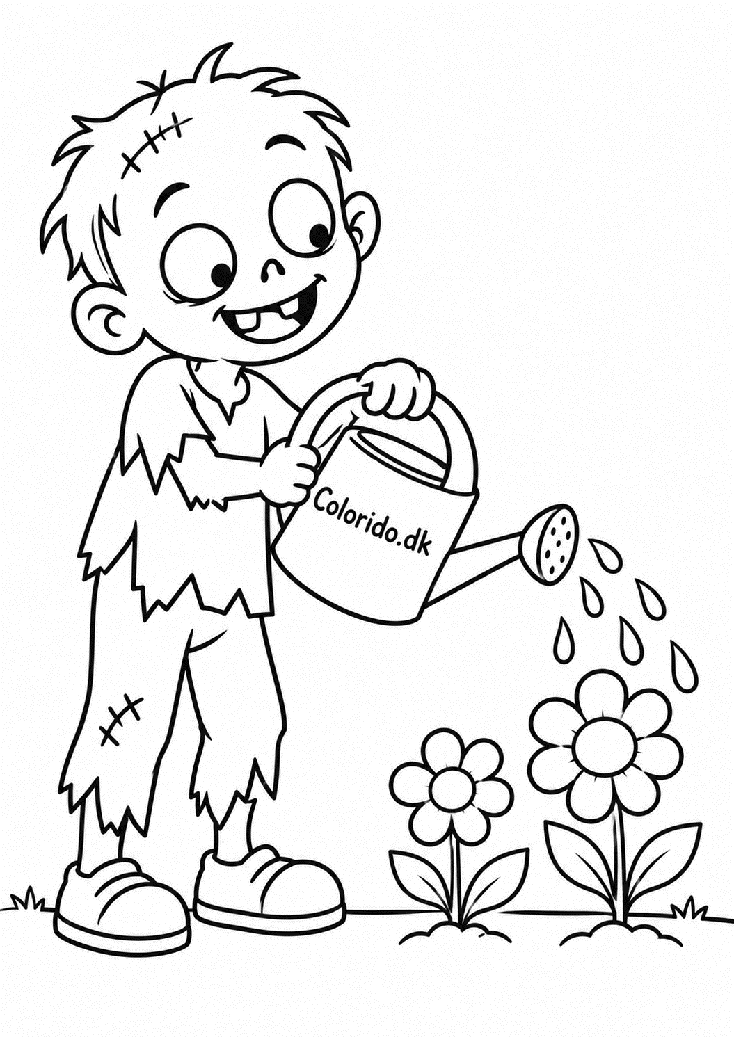 Zombie vander blomster – gratis malebogstegning