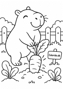 Capybara trækker en gulerod op – gratis tegning