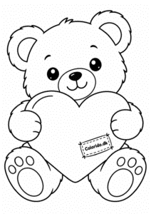 Kawaii bamse med hjerte – gratis tegning