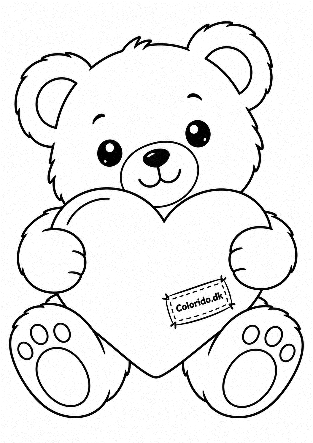 Kawaii bamse med hjerte – gratis tegning