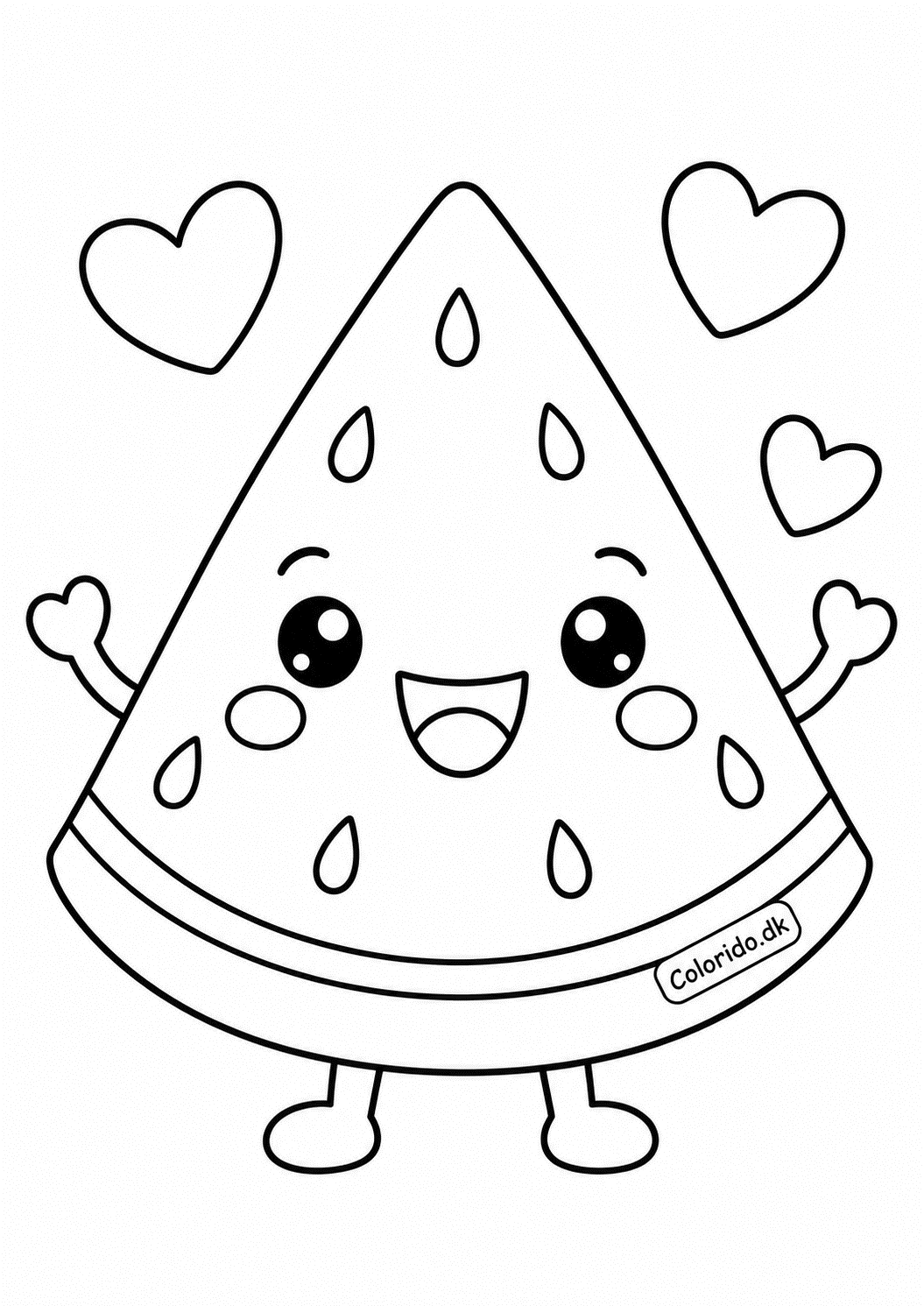 Glad kawaii vandmelon – tegning til print